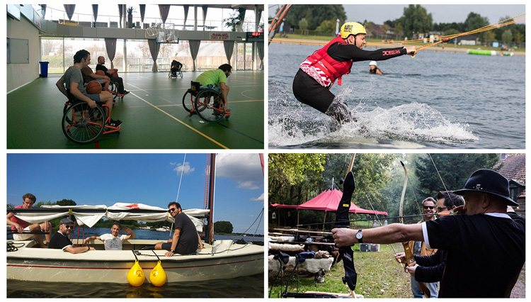 Foto's van zeilen, boogschieten, rolstoel basketbal en waterskiën met het team